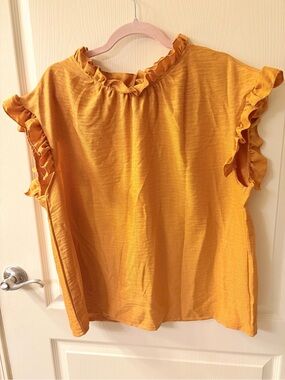 Ruffle-Trim Sleeveless Blouse - Mustard